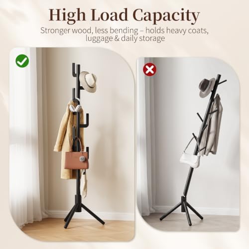 Yoobure Solid Wood Coat Rack - Cactus Coat Tree Freestanding with 8 Hooks, Coat Hanger Stand with 3 Adjustable Sizes for Jacket, Hat, Clothes Stands for Hall, Entryway, Bedroom, Office, Living Room - Image 4