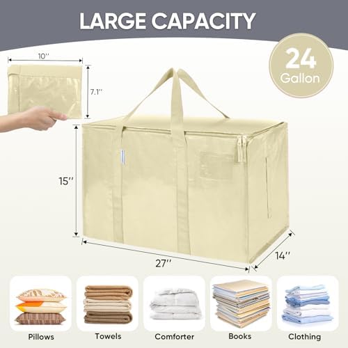 TICONN 6 Pack Extra Large Moving Bags Heavy Duty with Zippers & Carrying Handles, Durable Storage Bags Moving Boxes for Closet Organizers and Storage (6 Pack, Cream) - Image 5