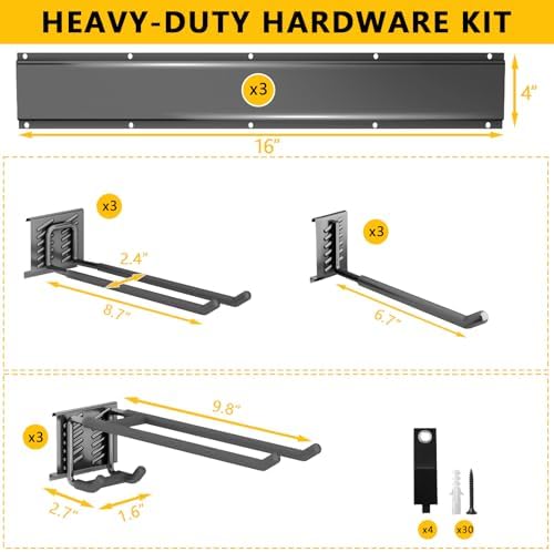 Garage Tool Organizer Wall Mount, 48inch Heavy-Duty Garage Storage System and Garden Tool Organizer with 9 Adjustable Hooks for Shovel, Snowboard, Yard Tools and Shed - Image 5