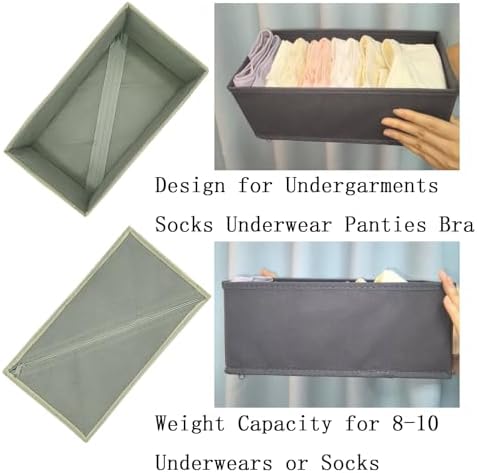 Bructhun Sock Drawer Organizer 9 Pack - Collapsible Fabric Storage Bins for Underwear Divider, Small Closet Organizers with 9 Compartments, Light Gray - Image 5