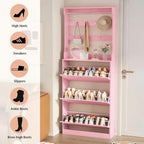 Pink Hidden Shoe Cabinet with 3 Flip Drawers & Coat Rack, Entryway - Image 7