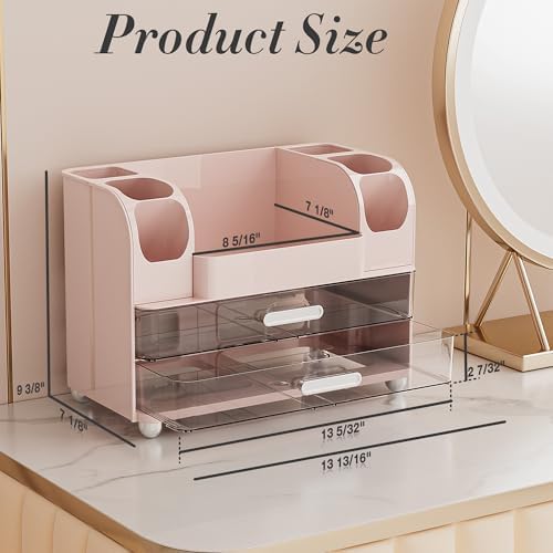 Delamu Large Makeup Organizer Countertop with 6 Brush Holders, Pink - Image 2