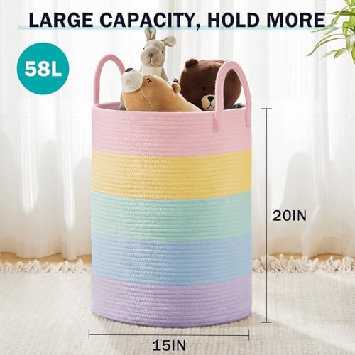 YOUDENOVA Cotton Rope Laundry Hamper Basket, 58L Blanket Basket for Nursery - Image 3