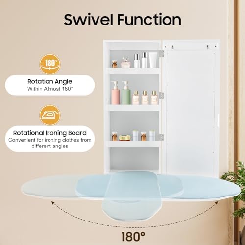 Ironing Board Cabinet, Built-in Swivel Ironing Board Foldable with Storage, Wall Hanging with Mirror for Edrooms, Checkrooms, Small Houses, Sewing Rooms, Bedrooms - Image 3