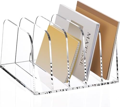 YUXUN Desk File Organizer,5-Section Vertical Clear Acrylic Desk Organizer File Holder Mail Sorter Office Organization for Office Home &Classroom（B5） by AcrylicBusinessCardHold