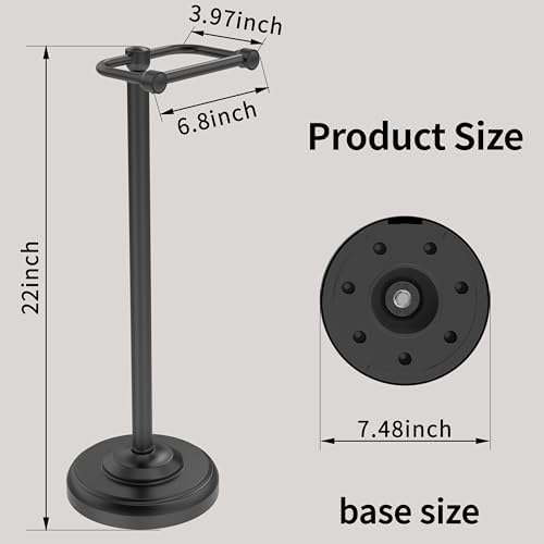 Toilet Paper Holder Stand, Matte Black Toilet Paper Holder Free Standing,Post Pivoting Design & Stable Weighted Base SUS304 Stainless Steel for Bathroom - Image 6
