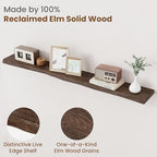 FLYJOE Floating Shelves for Wall Decor, Rustic Solid Elm Wood Live Edge Floating Shelves Wall Mounted, Wall Shelves with Invisible Bracket for Living Room Bathroom Bedroom Kitchen, 55 Inch, Walnut - Image 3