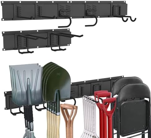 CBWLWJ Garage Tool Organizer Wall Mount, 48 inch Garage Wall Organizer, 400lbs Sturdy Garden Tool Organizer with 7 Adjustable Hooks, for Yard, Shed, Basement, Workshop(Black) by CBWLWJ