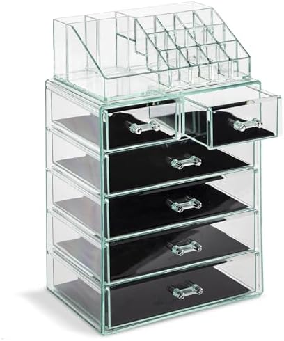 Sorbus Makeup Organizer, 6-Drawer Acrylic 2-Piece Set (Teal Thrill) by Sorbus