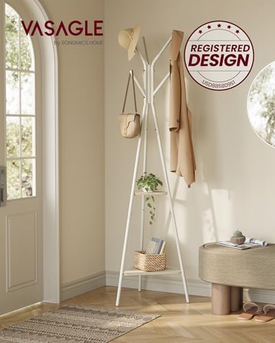 VASAGLE Coat Rack Freestanding, Hall Tree with 2 Shelves - Image 2