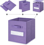 Fabric storage cubes (Set of 8) 11 Inch Cube Storage Bin, Cube storage with 8 Labels Window Cards & a Pen, Foldable cube organizer bins,11x11 Storage bin, Cubby Organizer Boxes, Purple - Image 4