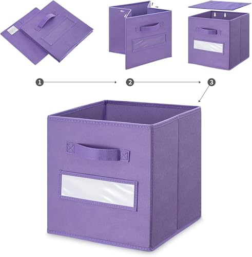 13x13x13 storage cube bins (Set of 10) Fabric storage cubes with 10 Labels Window Cards & a Pen, storage cubes 13x13, Collapsible 13 inch cube storage bins, Cubby Organizer Boxes, Purple - Image 4