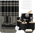 Bathroom Decor and Accessories Set of 10, Striped Black by Tayney