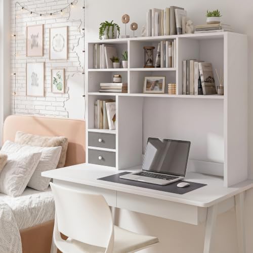 REIBII Desktop Bookshelf, 8 Shelves Desk Hutch for Dorm Room, White - Image 6