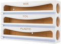 Bamboo Wrap Dispenser with Cutter, Plastic Wrap Organizer, Aluminum Foil Organization, and Wax Paper Dispenser Holder for Kitchen Drawer and Wall, Compatible with 12" Roll (02 White) by CozeeBay