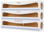 Bamboo Wrap Dispenser with Cutter, Plastic Wrap Organizer, Aluminum Foil Organization, and Wax Paper Dispenser Holder for Kitchen Drawer and Wall, Compatible with 12" Roll (02 White) by CozeeBay