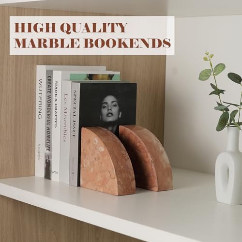 Karibiber Marble Bookend for Shelves, Non-Skid Bookends for Heavy Books, Heavy Duty Book Stopper for CDs, Luxury Book Shelf Holder, Quarter Circle Design Book Ends Decorative, Perlino Rosato, Set of 2 - Image 5