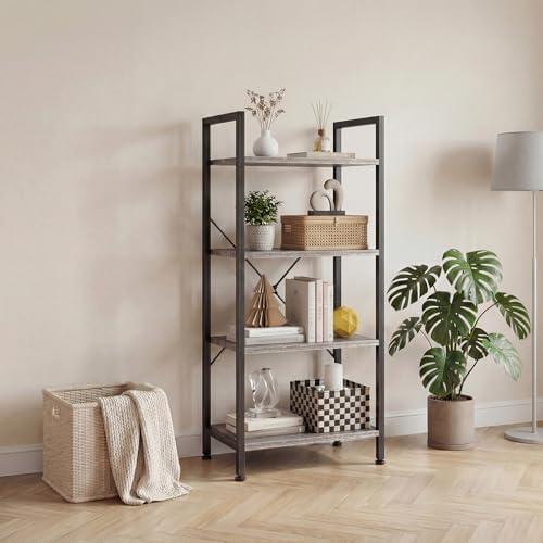 DUMOS 4 Tiers Open Bookshelf, Classic Freestanding Tall Display Shelf - Image 2