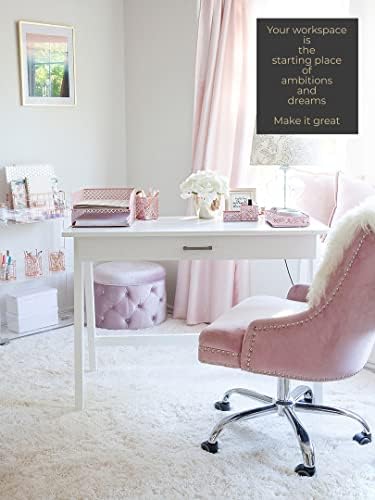 BLU MONACO | Pink Desk Organizer Set for Women 6 Piece | Mail Sorter Organizer Countertop with Letter Trays | Standing File Organizer with Mesh Pen Holders - Image 2