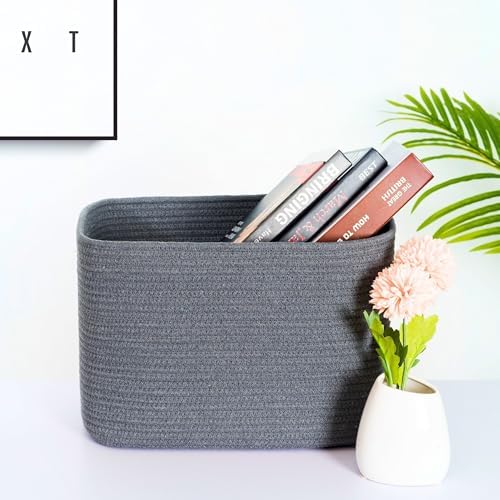MINTWOOD Design 3-Pack Decorative Woven Storage Baskets for Shelves, Cube Bin Box for Organizing Books, Shoes, Dog Toys, Pantry Closet and Living Room Organizer, Charcoal Gray - Image 2