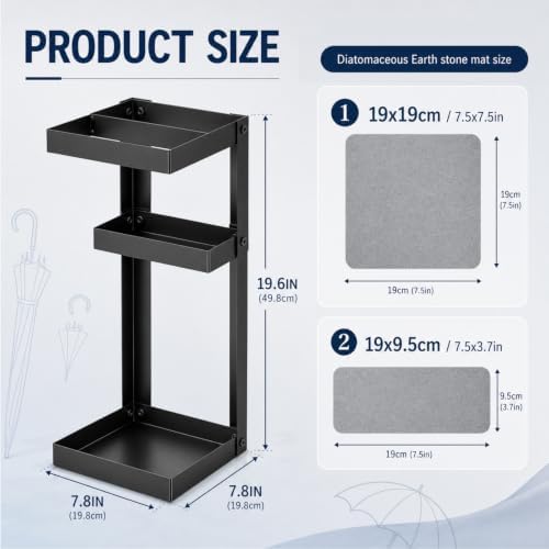 Umbrella Stand for Entryway with 2 Stone Mats, 4 Hooks - Image 2