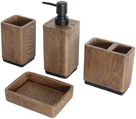 Hymmah Bathroom Accessories Set,Toothbrush Holder Set,4 Pcs Apartment Necessities (Wood Brown) - Image 2