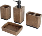 Hymmah Bathroom Accessories Set,Toothbrush Holder Set,4 Pcs Apartment Necessities (Wood Brown) - Image 2