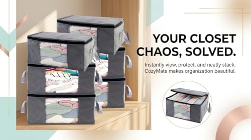 Storage Clothes Bins Closet Bags - 35L Containers Organizer Boxes Clothing Bin Organization for Organizing Blanket Pillow Sheet Sweater, Foldable Bedroom Small Storage Totes With Lids Zipper, 6pc Pack - Image 6
