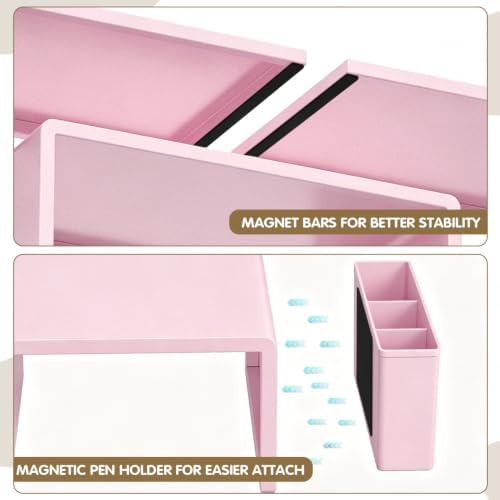 LEKETREE Dual Monitor Stand Riser with Drawer and 2 Pen Holders, Pink - Image 5