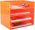 Gelite Acrylic File Organizer for Desk 4 Tiered Stackable Letter Tray Office Paper Storage Desktop Document Sorter, Neon Orange by Gelite
