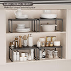 Kitchen Counter Oganizer Stackable Cabinet Organizer Shelf Riser, Spice Rack for Countertop, Pantry Organizers and Storage, Heavy Duty Kitchen Counter Shelves for Seasonings,Bowls (3 Pack, Black) - Image 4