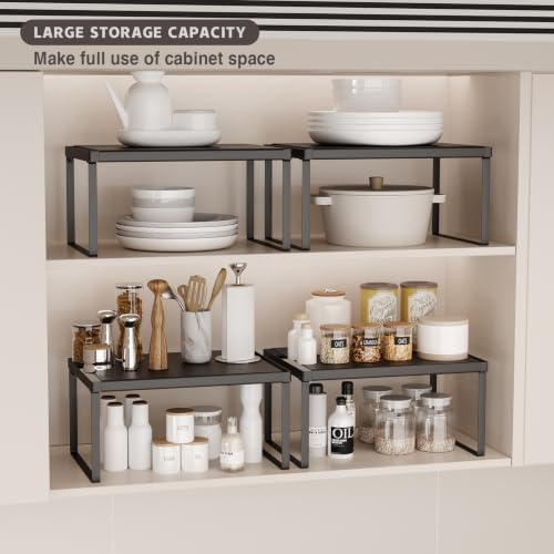 Kitchen Counter Oganizer Stackable Cabinet Organizer Shelf Riser, Spice Rack for Countertop, Pantry Organizers and Storage, Heavy Duty Kitchen Counter Shelves for Seasonings,Bowls (3 Pack, Black) - Image 4