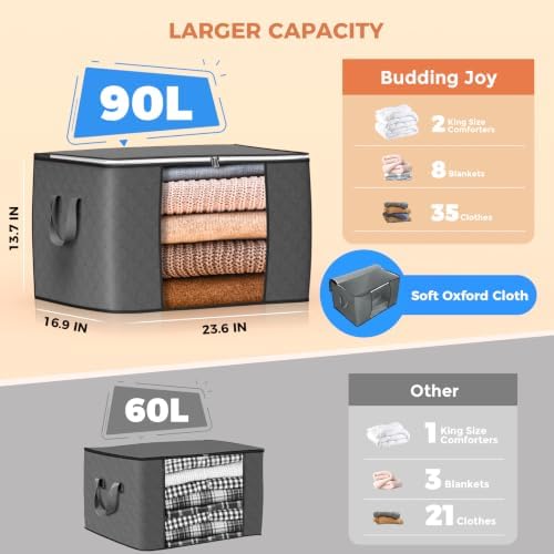 90L Large Storage Bags, 8 Pack Clothes Storage Bins Closet Organizers - Image 2