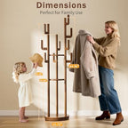 Yoobure Rotary Coat Rack Freestanding - Solid Wood Coat Tree with 9 hooks & 3 Storage Shelves for Purse, Bag, Jacket, Hat, Corner Hanger Stand Racks for Hall, Entryway, Office, Modern Clothes Holder - Image 3