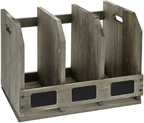 MyGift Gray Wood Magazine Holder with 3 Compartments & Chalkboard Labels - Image 5