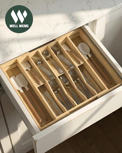 Expandable Utensil Drawer Organizer for Silverware,Bamboo 12 Slot - Image 6