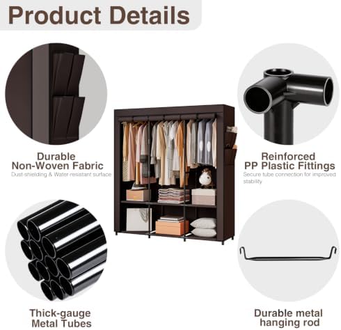 SORCEDAS Portable Closet Wardrobe with Hanging Rods Shelves Clothes Storage - Image 4