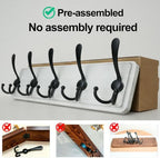 WEBI Coat Rack Wall Mount,Coat Hooks Wall Mounted,16" Hole to Hole,Coat Hanger Wall,Wood Hook Rack Rail,5 Triple Hooks for Hanging Coats,Jacket,Clothes,Farmhouse,Black/White - Image 6