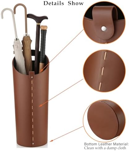 Brown Leather Umbrella Holder Indoor Umbrella Stand Rack for Entryway Tall Bucket That won't Fall Down Storage 10 Different Sizes of Canes Walking Sticks Toy Swords etc - Image 6