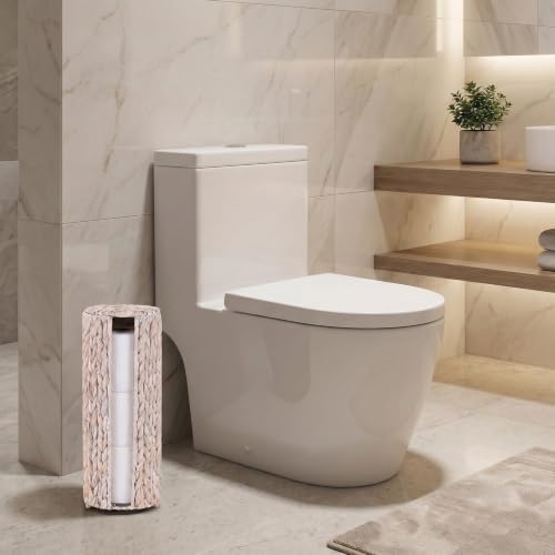PINXIURY Water Hyacinth Paper Roll Holder, Wicker Toilet Paper Holder Stand for Bathroom, Toilet Roll Holder Stand for Bathroom and Under Sink, 3 Rolls of Toilet Paper Storage, Whitewash - Image 6
