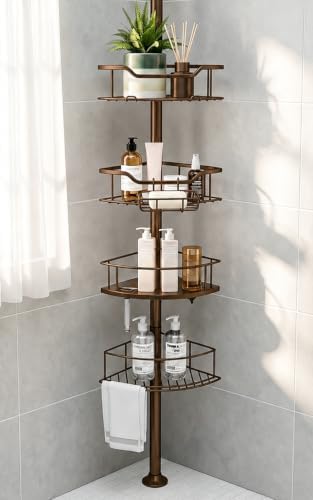 Corner Shower Caddy Tension Pole, Bathroom Organizer for Renters by ResunSy