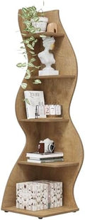 Tribesigns Corner Shelf, Modern 5-Tier Wall Corner Bookshelf, Stylish Corner Small Bookcase Storage Rack Plant Stand with Unique Shape for Living Room, Home Office (Light Brown, 1PC) by Tribesigns