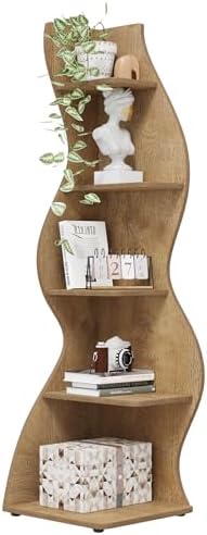 Tribesigns Corner Shelf, Modern 5-Tier Wall Corner Bookshelf, Stylish Corner Small Bookcase Storage Rack Plant Stand with Unique Shape for Living Room, Home Office (Light Brown, 1PC) by Tribesigns