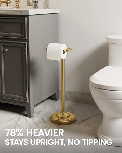 Brushed Gold Toilet Paper Holder Stand Freestanding, Weighted Base, 22 in - Image 2