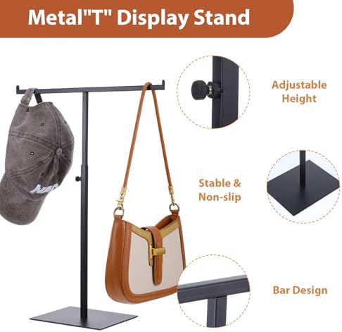 2 Pcs Black Purse Display Stand, Adjustable Height T Bar Tabletop Stainless Steel Handbag Holder for Jewelry Necklaces Organizer, Home Store Boutique Retail Decor - Image 3