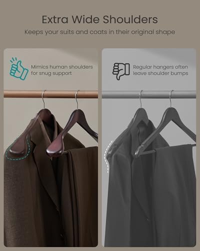 SONGMICS Wooden Suit Hangers 10 Pack, Extra-Wide Shoulder Clothes Hangers - Image 4