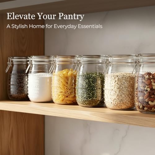 ComSaf Glass Pantry Jars with Airtight Lids 34 oz 6 Pack Wide Mouth Hobnail - Image 2
