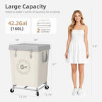 STORAGE MANIAC Commercial Laundry Hamper with Heavy Duty Steel Frame, 160 L Industrial Clothes Basket Cart with Wheels for Big Family, Home, Hotel, Laundry Room, 18''L x 18''W x 31''H, Medium Beige - Image 3