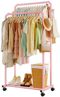 Sakugi Double Rod Clothes Rack Mesh Shelf & Hooks, 28.7x16.5x59.1, Pink by Sakugi