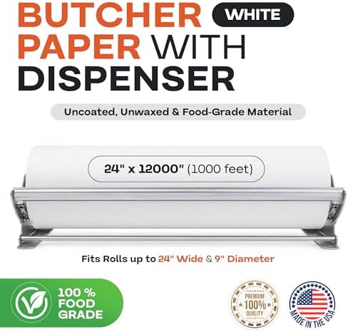 White Butcher Paper 24" x 12000" (1000 feet) with Dispenser - USA-Made Natural Butcher Paper Roll for Meat and Fish - Uncoated, Unwaxed & Food-Grade Material for Smoking, Barbecue by IDL Packaging - Image 2